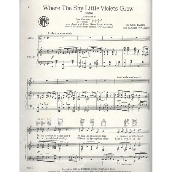 1928 Where the Shy Little Violets Grow Sheet Music Warren Kahn - Picture 3 of 3